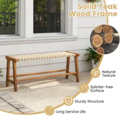 Tangkula 47" Long Teak Wood Patio Bench W/Weave Seat Solid Wood Legs Backless For Porch -Beauty house GUEST 002af4e8 de21 4bfc b2ae c8edfb284fa1