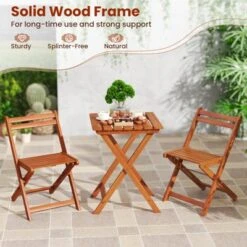 Tangkula 3 PCS Outdoor Wood Bistro Set W/ 2 Folding Chairs & Dining Table For Backyard -Beauty house GUEST 0094d341 8a7c 4977 a0f9 99499acd5f7f