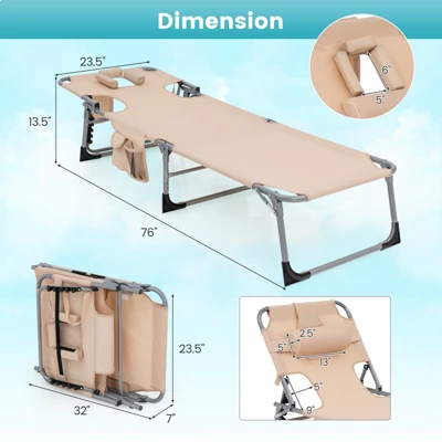 Tangkula 2PCS Beach Lounge Chair Reclining Chair With 5 Adjustable Positions Detachable Pillow &Hand Ropes Blue/Black/Gray/Turquoise/Beige/Pink 10 Tangkula 2PCS Beach Lounge Chair Reclining Chair With 5 Adjustable Positions Detachable Pillow &Hand Ropes Blue/Black/Gray/Turquoise/Beige/Pink - Image 8