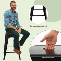 Tangkula 24" Set Of 4 Tolix Style Barstool Counter Height Metal Bar Stool Stackable Chair Black -Beauty house GUEST 00de0a0d 34a0 4e55 a6b7 b46d5282955e