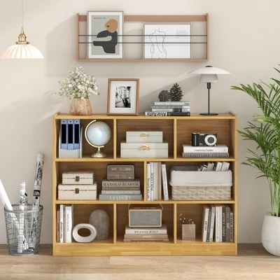 Tangkula Wood Storage Cube Bookcase 3 Tier 8 Cube Open Shelf Storage Cabinet With Anti-Toppling Devices Bookshelf Natural/Burlywood/Oak Grey/White 4 Tangkula Wood Storage Cube Bookcase 3 Tier 8 Cube Open Shelf Storage Cabinet With Anti-Toppling Devices Bookshelf Natural/Burlywood/Oak Grey/White - Image 2