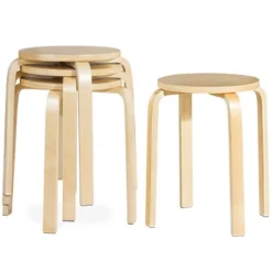 Tangkula Set Of 4 Stacking Bentwood Stool Round Dining Chair Backless Bar Stool -Beauty house GUEST 011cbe22 75b3 41d0 9294 e1e0b82e38a5