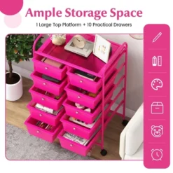 Tangkula 10 Drawers Rolling Cart Classroom Organizers Storage Cart With Wheels For Teacher Office Home School Supplies Tool Craft Hot Pink -Beauty house GUEST 015fde9f 9a60 4e2a 8869 03c78c9e2739