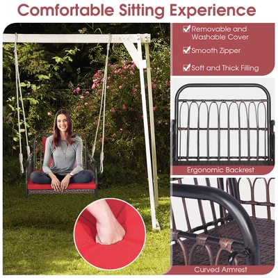 Tangkula Single Person Hanging Swing Outdoor Hanging Seat W/ Back Cushion & Seat Cushion 5 Tangkula Single Person Hanging Swing Outdoor Hanging Seat W/ Back Cushion & Seat Cushion - Image 3