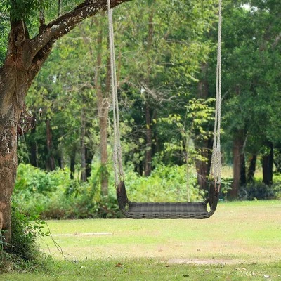 Tangkula 1-Person Rattan Porch Swing Single Swing Chair Bench W/ Hanging Hemp Ropes Outdoor 5 Tangkula 1-Person Rattan Porch Swing Single Swing Chair Bench W/ Hanging Hemp Ropes Outdoor - Image 3