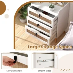 Tangkula Modern Nightstand End Bedside Table W/ 3 Rattan Drawers & Solid Wood Legs White -Beauty house GUEST 01b72c81 1d04 4ba0 8dbd 5e818ba1a4bf