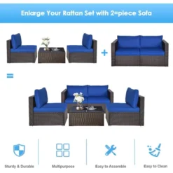 Tangkula 4PCS Rattan Corner Sofa Set Patio Outdoor Furniture Set W/ Navy Cushions -Beauty house GUEST 01d3c0f7 edaf 4b07 98c4 3377e5caed13 1