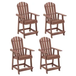 Tangkula 4 PCS Tall Adirondack Chair HDPE Outdoor Bar Stools With Armrests 4.5” Wide Footrest Patio Adirondack Barstools Balcony Chairs Brown -Beauty house GUEST 02422802 cc63 47fc a992 a52c10b8f76b