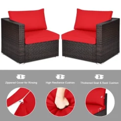 Tangkula 4PCS Rattan Corner Sofa Set Patio Outdoor Furniture Set W/ Red Cushions -Beauty house GUEST 02a49395 d624 45ad a57e 47f72432aa62
