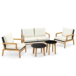 Tangkula 5 Piece Rattan Furniture Set W/ Wicker Woven Sofa Set & Solid Acacia Wood Frame -Beauty house GUEST 02aebc2c 6799 4688 8ef9 4aa2b9d77b39