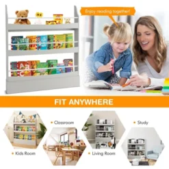 Tangkula 3-Tier Kids Bookshelf Toy Storage Bookcase Rack Wall W/ Anti-toppling Kits -Beauty house GUEST 02affde3 6036 4f52 87e3 4261c62a3359