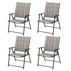 Tangkula Set Of 4 Folding Chairs W/ Armrests Metal Frame For Garden No Assembly Patio -Beauty house GUEST 02e65d7f 4dac 442e a6ec 4613571806a5