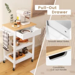 Tangkula 3-Tier Kitchen Island Cart Rolling Service Trolley W/ Bamboo Top Shelves -Beauty house GUEST 0304c941 583f 4a67 90d7 22aa74fc17e2