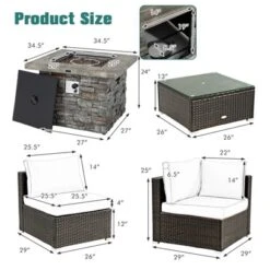 Tangkula Patio Rattan 6PCS Cushioned Sofa Set Furniture Set Thick Cushion With 34.5" Fire Pit Table For Garden Black/Blue/Red/Turquoise/Off White -Beauty house GUEST 0373f762 0f5d 4469 b082 504d3b7fc37e