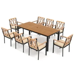 Tangkula 9 PCS Outdoor Patio Dining Set Rectangular Dining Table & Chairs Set For 8 W/Acacia Wood Tabletop Metal Frame -Beauty house GUEST 0380245f b44d 43ea 859b 87561e75694e