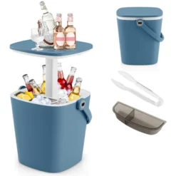 Tangkula Portable Cooler Table With Handle Cooler W/ Lift Top Lid & Bottle Opener 3-in-1 Outdoor Cocktail Drink Table Black/Blue -Beauty house GUEST 038f8fd0 7a03 4e0e bd79 ec998ccc44cb