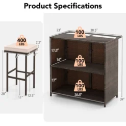 Tangkula 3 Pieces Patio Bar Set PE Wicker Outdoor Bar Table & Stools Set W/ Removable Cushions -Beauty house GUEST 039eb880 49e9 4e79 afe3 94dc3e64deff