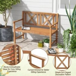Tangkula 2-Person Acacia Wood Bench Outdoor Slats Loveseat Chair With Armrest Backrest Sturdy Frame 800lbs Load Capacity -Beauty house GUEST 03d11f43 ca6c 46d2 bd8f 08567265588e