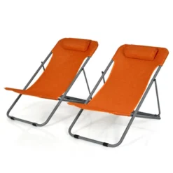 Tangkula 2 PCS Beach Chair Lounger Reclining Folding Chair W/3-Position Adjustable Backrest Blue/Orange/Green -Beauty house GUEST 03db1fa5 3050 4f7a a4f9 31d4b038932a