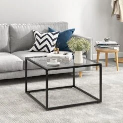 Tangkula Glass Coffee Table 27.5 Inch Modern Square Metal Frame Living Room Transparent -Beauty house GUEST 03fd5bbe d5a0 4862 8d45 15fa371260ee