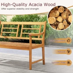 Tangkula Patio Acacia Wood Bench Wooden 2-Person Outside Chair W/Curved Armrests Slatted Seat & Backrest Outdoor Loveseat -Beauty house GUEST 04914046 c2ab 4214 a090 71650510e074