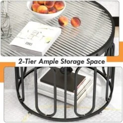 Tangkula 2-Tier 24" Round Coffee Table W/ Oval Swivel Brackets & Reeded Tempered Glass -Beauty house GUEST 04ae6d18 e91c 47fb b06f b27606458b1f
