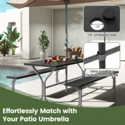 Tangkula Picnic Table Bench Set For 8 Person Outdoor Camping Table & 2 Benches With Metal Frame All-Weather Tabletop Black/Grey/Green/White -Beauty house GUEST 0546a346 aae8 4cfe b543 198ae68db76b