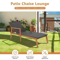 Tangkula Adjustable Patio Rattan Lounge Chair Recliner Outdoor Chaise Acacia Wood Frame -Beauty house GUEST 05768aa2 632a 4d10 92b6 488f0678c9d3