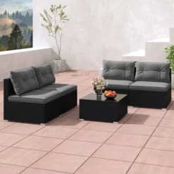 Tangkula Set Of 5 Rattan Sofa Set Outdoor Wicker Furniture Set W/Seat & Back Cushions Square Coffee Table Patio Sectional Sofa Set Gray -Beauty house GUEST 0589e157 7b66 4887 86b1 cf9e2ae3caee