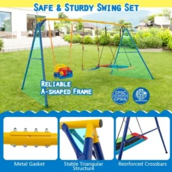 Tangkula 3-in-1 Kids Swing Set 660 LBS Carbon Steel Swing Frame W/ Belt Swing For Toddlers -Beauty house GUEST 05abc9a9 2a8d 40f0 97b9 62014714dcc6