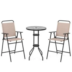 Tangkula 3PCS Bistro Set Folding Chairs Round Bar Table W/ 1.6" Umbrella Hole Yard Patio -Beauty house GUEST 05f96631 fab3 44b7 bc0a 228d3882db80