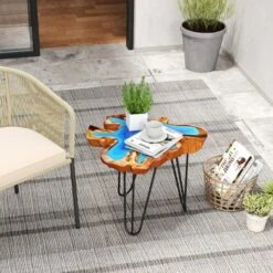 Tangkula 21" Teak Wood End Table Outdoor Epoxy Resin Side Table W/ Irregular Tabletop -Beauty house GUEST 0601beae f3c2 42e3 8ca8 5142cc6f545c