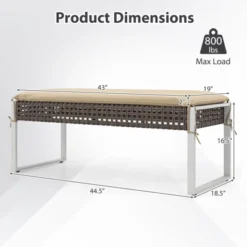 Tangkula 43 Inch Patio Rectangle Ottoman W/ Metal Legs & Seat Cushion -Beauty house GUEST 060a0c66 4e97 4b50 a5a9 10a40fb3b6ec 1