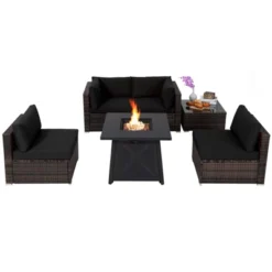 Tangkula 6-Piece Patio Furniture Set W/ 30" Propane Fire Pit Table Outdoor PE Wicker Conversation Set W/ Cushions &Tempered Glass Coffee Table -Beauty house GUEST 0614ba2d e3a8 44d8 87ee a4d8df0c35f9