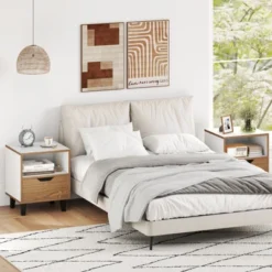 Tangkula 2PCS Nightstand Mid Century Modern Bedside Table W/ Drawer Open Storage Shelf -Beauty house GUEST 063aa421 41ab 47e1 a57b 48e6fd7e093b