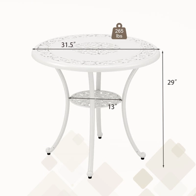 Tangkula Patio Cast Aluminum Dining Table 31.5” Outdoor Bistro Table W/ Umbrella Hole All-Weather Classic Round Dining Table 10 Tangkula Patio Cast Aluminum Dining Table 31.5” Outdoor Bistro Table W/ Umbrella Hole All-Weather Classic Round Dining Table - Image 8