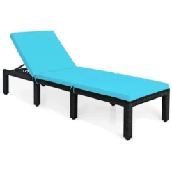 Tangkula Adjustable Rattan Patio Chaise Lounge Chair Couch W/ Turquoise Cushion -Beauty house GUEST 067c16a8 8a09 4ad5 90d6 5388a0b5c82b
