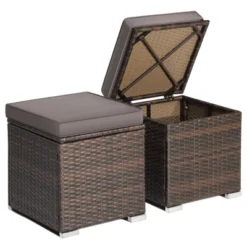Tangkula 2 Pieces Patio Ottoman Outdoor Wicker Footstool Storage Box Side Table W/ Solid Metal Frame Additional Seating W/ Removable Cushions Beige/Off White/Red/Turquoise/Gray/Navy -Beauty house GUEST 06e55eda 1dfa 4dbc b19a 6d59889a0faf
