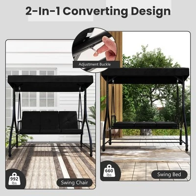 Tangkula Converting Patio Swing Chair Porch Swing Bed W/Adjustable Canopy & Thickened Cushion 7 Tangkula Converting Patio Swing Chair Porch Swing Bed W/Adjustable Canopy & Thickened Cushion - Image 5