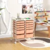 Tangkula 12-Drawer Rolling Storage Cart W/ 2 Sizes Plastic Drawers Skin Pink