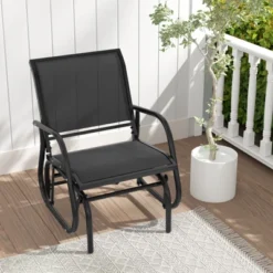 Tangkula Rocking Chair W/ Study Metal Frame Comfortable Single Glider Patio Chair