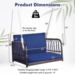 Tangkula Patio Rattan Porch Swing Single Person Hanging Seat W/ Seat & Back Cushions Backyard -Beauty house GUEST 07d95bd8 f759 4851 a7c4 fe05547350eb