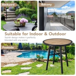 Tangkula 29" Patio Round Bistro Metal Table Patio Coffee Table With Heavy-Duty Steel Frame Wood-Like Top Outdoor Garden Deck Backyard -Beauty house GUEST 07fcdd45 7222 42ca 80aa 5d2bad2841a2