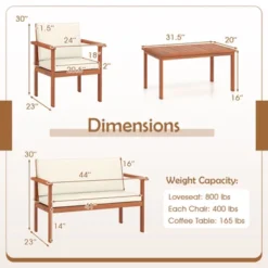 Tangkula 4 Pieces Patio Furniture Set Acacia Wood Porch Chairs W/ Table -Beauty house GUEST 08384377 0a22 4536 8287 7928ccd5e80b