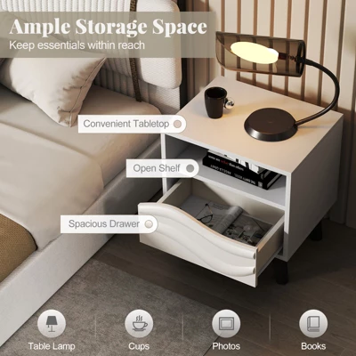 Tangkula Nightstand W/ Drawer 3D Wavy Pattern & Open Shelf Small Sofa Couch Side Table 8 Tangkula Nightstand W/ Drawer 3D Wavy Pattern & Open Shelf Small Sofa Couch Side Table - Image 6