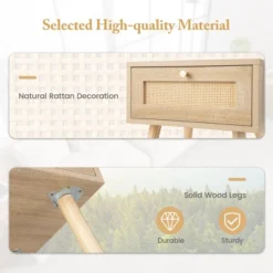 Tangkula 2 PCS Nightstand Bedside Sofa Table With Rattan Drawer For Bedroom & Living Room -Beauty house GUEST 087ab013 5734 479a aebb f3e80a069a27