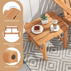 Tangkula Patio Teak Wood Side Table With Slatted Tabletop Small Coffee Table For Porch -Beauty house GUEST 0880abae 6f56 4c68 96ab 58aa356a21d6