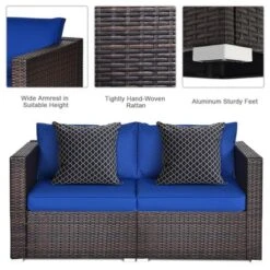 Tangkula 2PCS Rattan Corner Sofa Set Patio Outdoor Furniture Set W/ 4 Navy Cushions -Beauty house GUEST 08e35055 c193 4541 b7bf 318245b8ee27