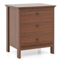 Tangkula 3-Drawer Nightstand Wooden Bedside Table Modern Side End Table Walnut -Beauty house GUEST 08eda6b9 0d8e 4bbb 9133 f7cc14d6562a