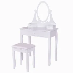 Tangkula Mirrored Dressing Table Wooden Vanity Makeup Unit W/ Cushioned Stool -Beauty house GUEST 094075e7 3f7b 41f0 a9a3 7cb624522079